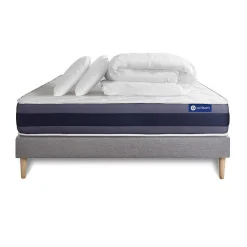 Pack sommier kit matelas Latex et mémoire de forme avec couette et oreillers