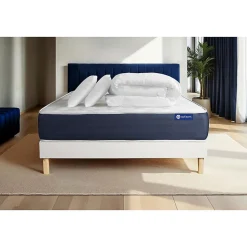 Pack sommier kit matelas Ressorts ensachés et mémoire de forme avec couette et oreillers