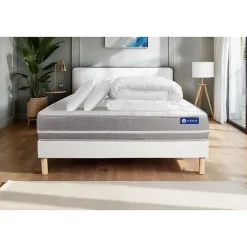 Pack sommier kit matelas Latex et mémoire de forme avec couette et oreillers