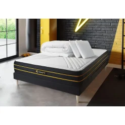 Pack sommier kit matelas Mémoire de forme et micro ressorts ensachés avec couette et oreillers