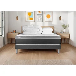 Pack sommier kit matelas Ressorts ensachés et mémoire de forme avec couette et oreillers