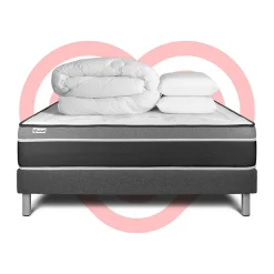 Pack sommier kit matelas Ressorts ensachés et mémoire de forme avec couette et oreillers