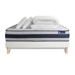 Pack sommier kit matelas Mémoire de forme avec couette et oreillers
