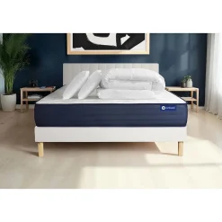 Pack sommier kit matelas Latex et mémoire de forme avec couette et oreillers