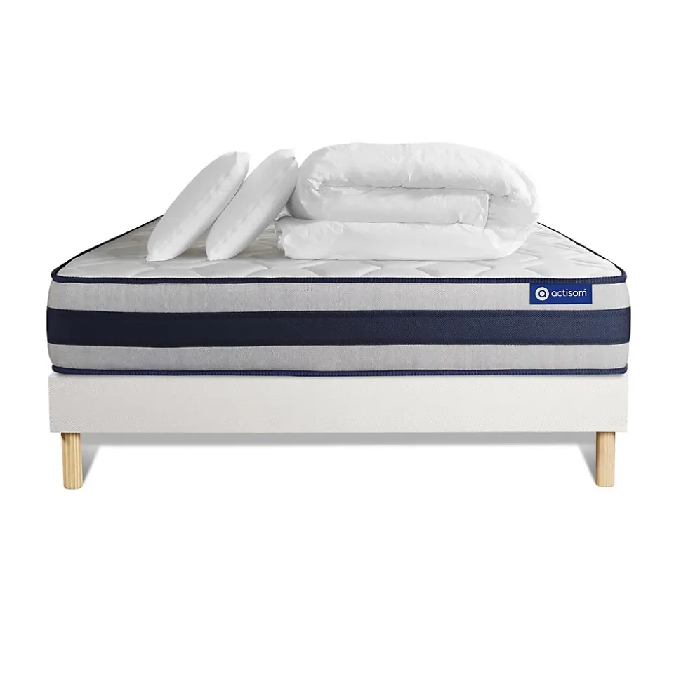 Pack sommier kit matelas Mémoire de forme avec couette et oreillers