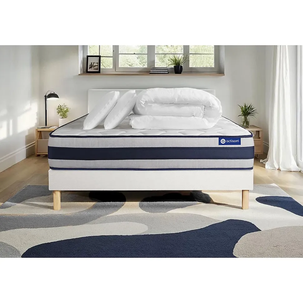 Pack sommier kit matelas Mémoire de forme avec couette et oreillers