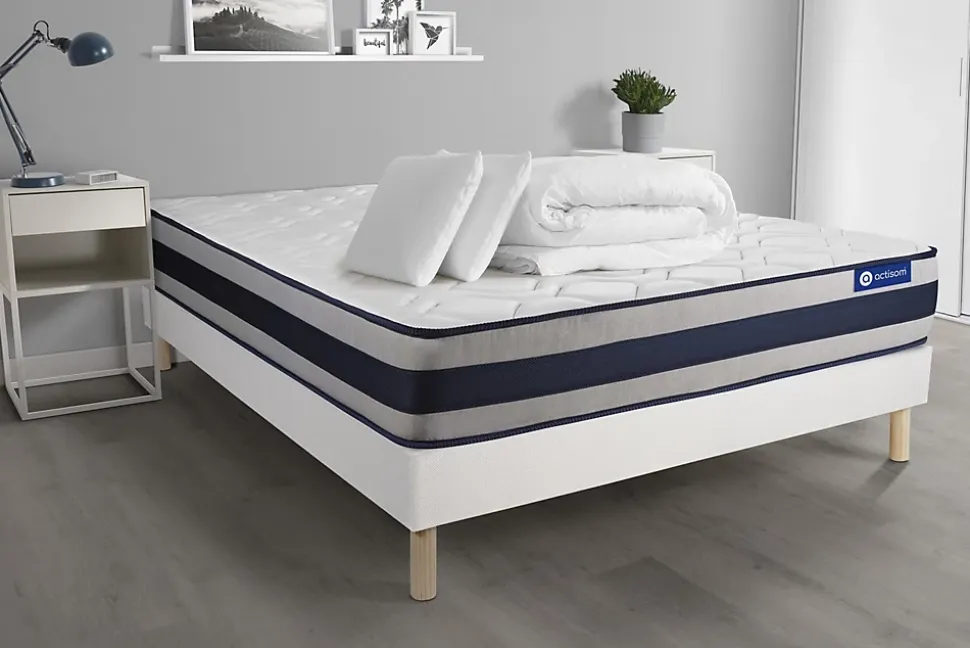 Pack sommier kit matelas Mémoire de forme avec couette et oreillers