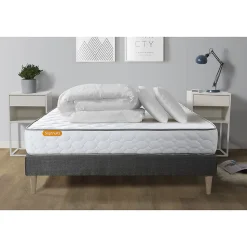 Pack sommier kit matelas Mémoire de forme avec couette et oreillers