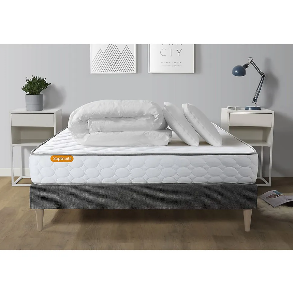 Pack sommier kit matelas Mémoire de forme avec couette et oreillers