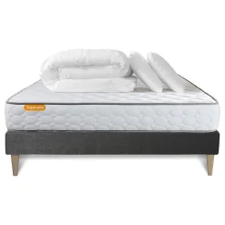 Pack sommier kit matelas Mémoire de forme avec couette et oreillers