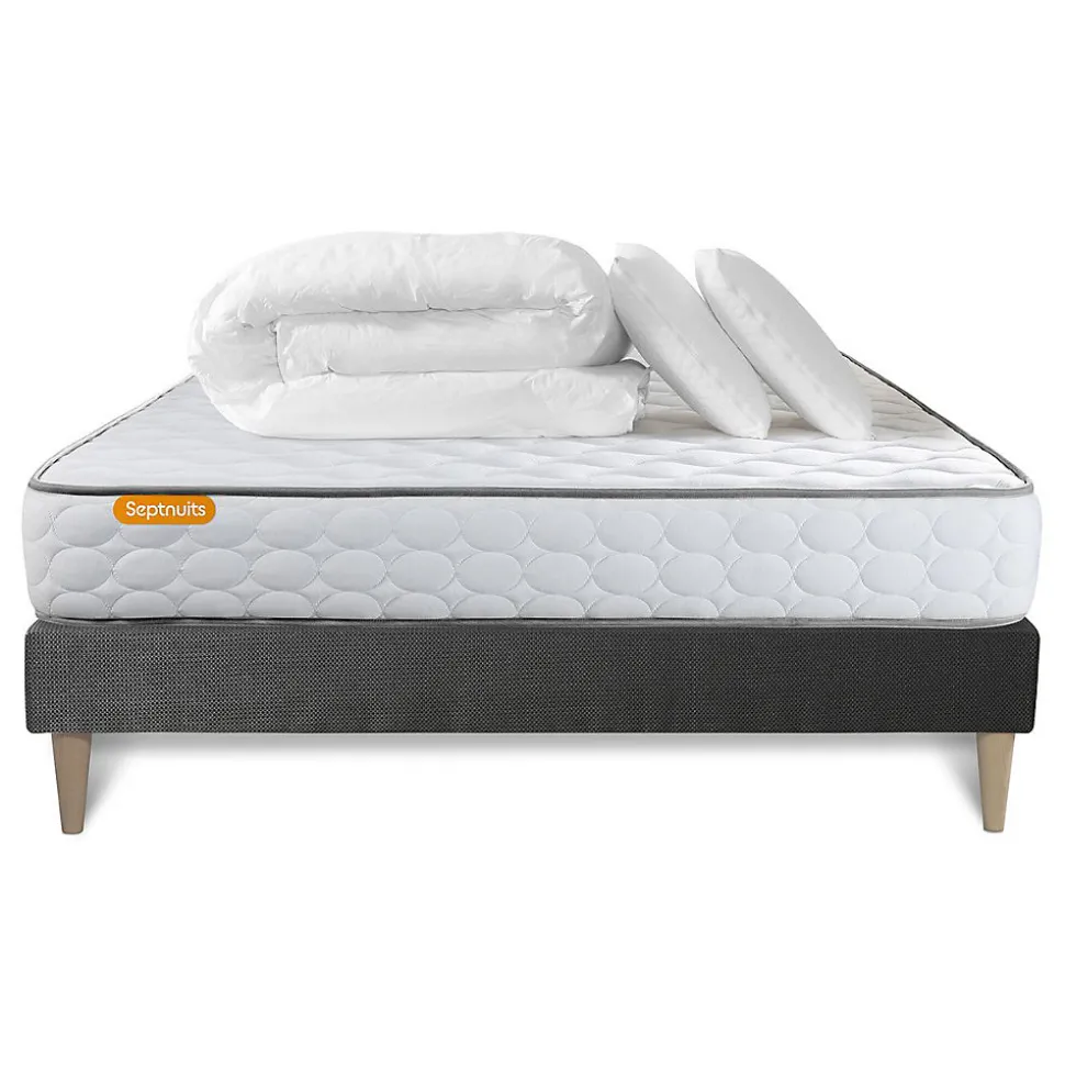 Pack sommier kit matelas Mémoire de forme avec couette et oreillers