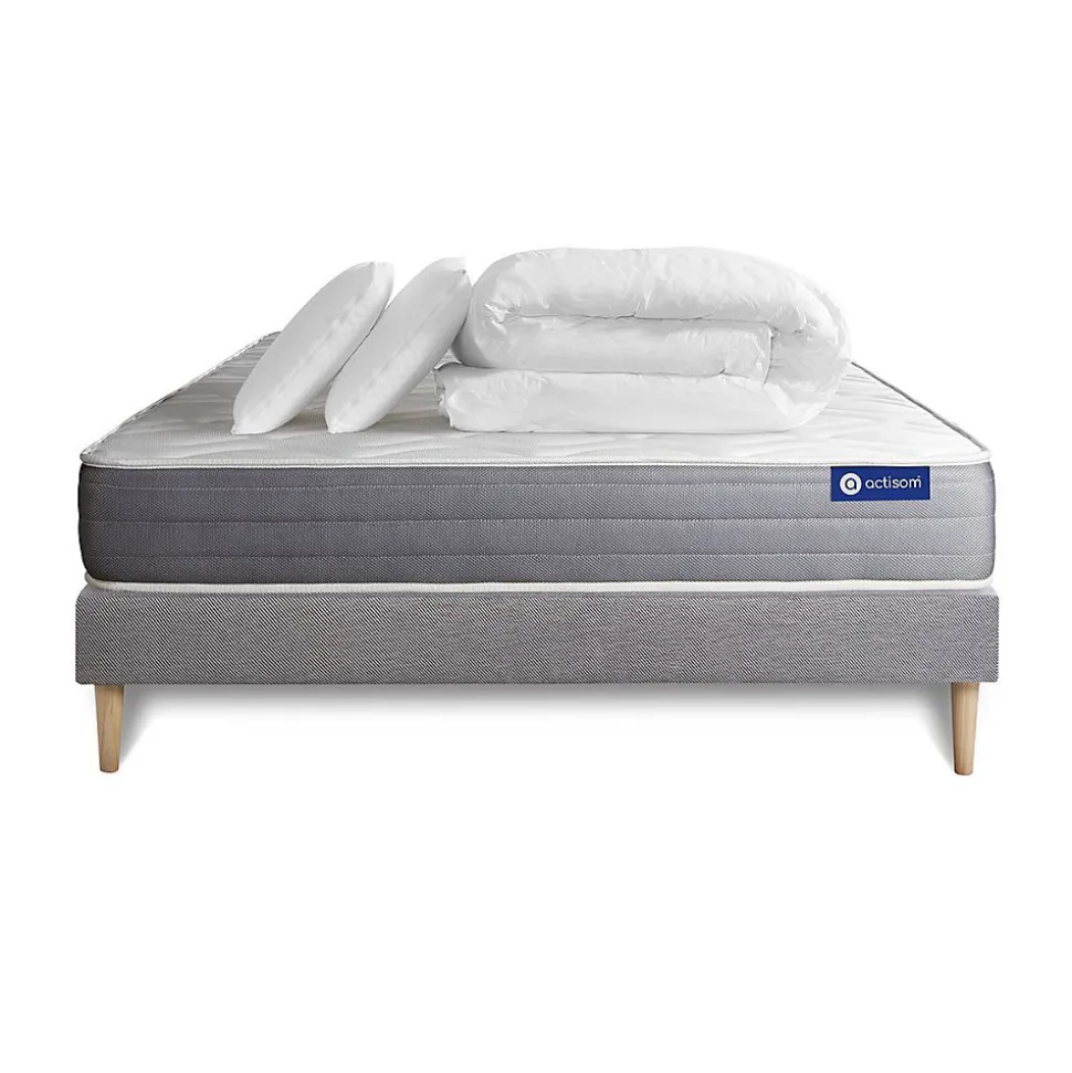 Pack sommier kit matelas Latex et mémoire de forme avec couette et oreillers
