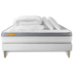 Pack sommier kit matelas Mémoire de forme avec couette et oreillers