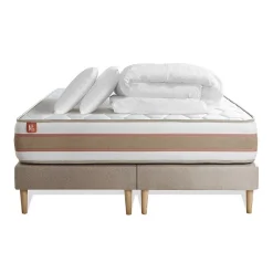 Pack sommier tapissier matelas Ressorts ensachés et mémoire de forme avec couette et oreillers