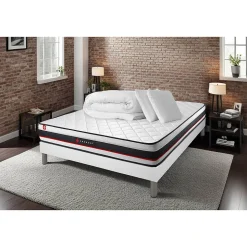 Pack sommier tapissier matelas Mousse avec couette et oreillers