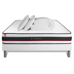 Pack sommier tapissier matelas Mousse avec couette et oreillers