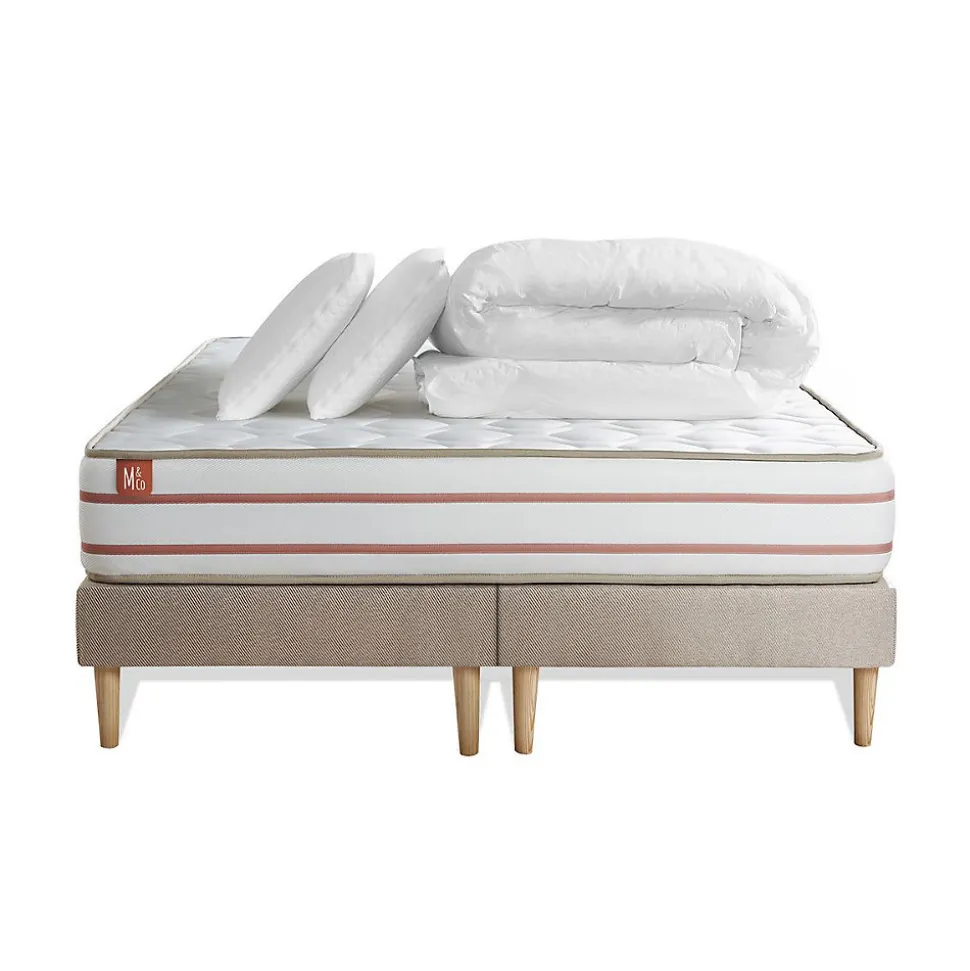 Pack sommier tapissier matelas Mémoire de forme avec couette et oreillers