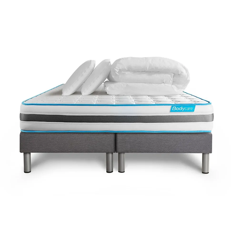 Pack sommier tapissier matelas Ressorts ensachés avec couette et oreillers