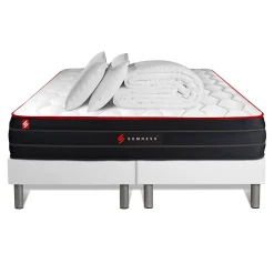 Pack sommier tapissier matelas Ressorts ensachés et mémoire de forme avec couette et oreillers