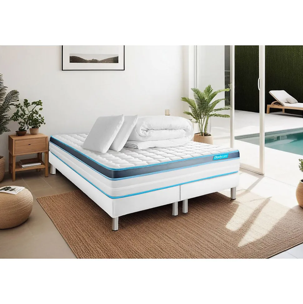 Pack sommier tapissier matelas Mémoire de forme avec couette et oreillers