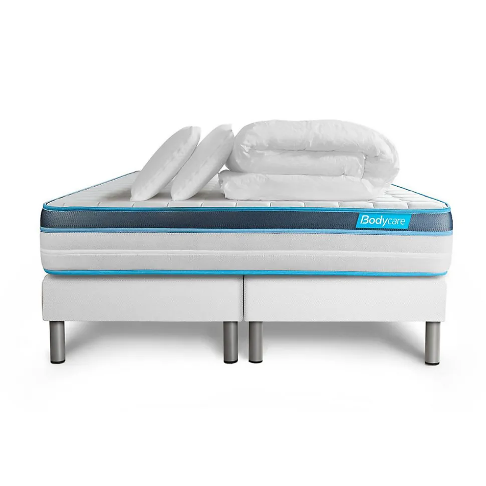 Pack sommier tapissier matelas Mémoire de forme avec couette et oreillers