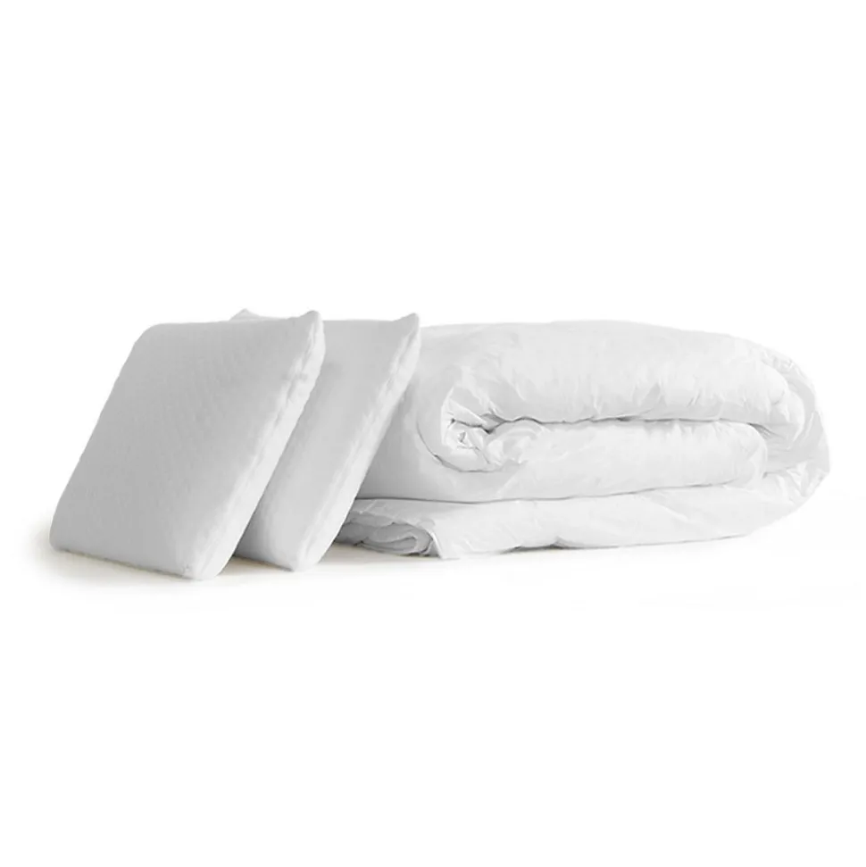 Pack sommier tapissier matelas Mémoire de forme avec couette et oreillers