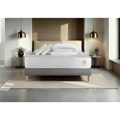 Pack sommier tapissier matelas Ressorts ensachés et mémoire de forme avec couette et oreillers