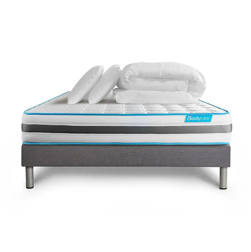 Pack sommier tapissier matelas Ressorts ensachés avec couette et oreillers