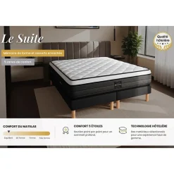 Pack sommier tapissier matelas Ressorts ensachés et mémoire de forme avec couette et oreillers