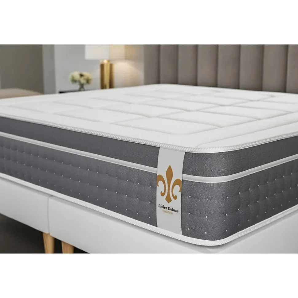 Pack sommier tapissier matelas Ressorts ensachés et mémoire de forme avec couette et oreillers