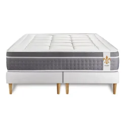 Pack sommier tapissier matelas Ressorts ensachés et mémoire de forme avec couette et oreillers