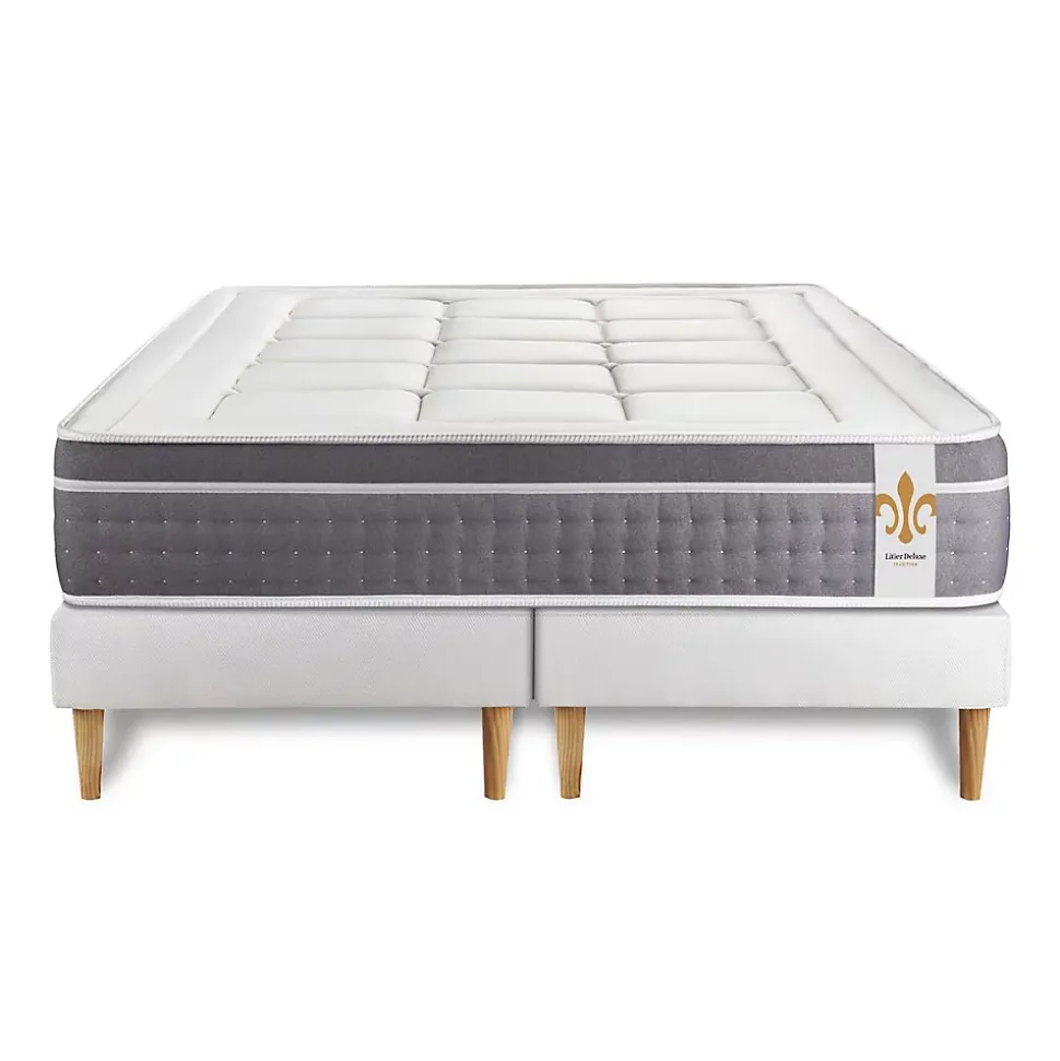 Pack sommier tapissier matelas Ressorts ensachés et mémoire de forme avec couette et oreillers