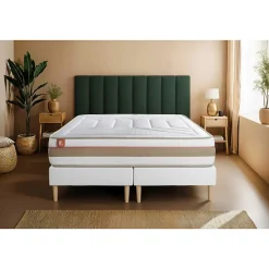 Pack sommier tapissier matelas Ressorts ensachés et mémoire de forme avec couette et oreillers