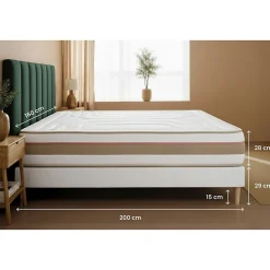 Pack sommier tapissier matelas Ressorts ensachés et mémoire de forme avec couette et oreillers