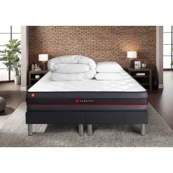 Pack sommier tapissier matelas Mémoire de forme avec couette et oreillers