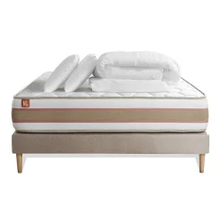 Pack sommier tapissier matelas Ressorts ensachés et mémoire de forme avec couette et oreillers