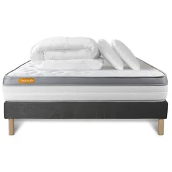 Pack sommier tapissier matelas Mémoire de forme avec couette et oreillers