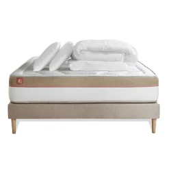 Pack sommier tapissier matelas Mémoire de forme avec couette et oreillers