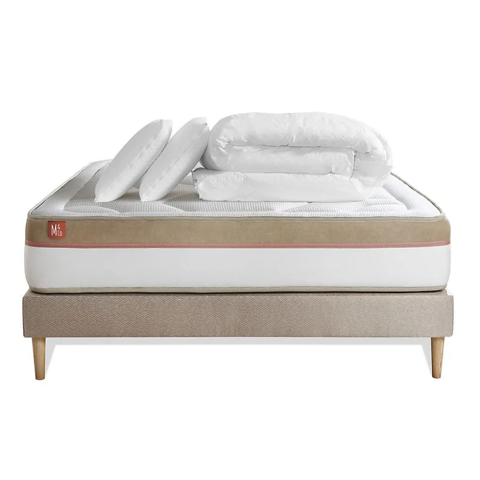 Pack sommier tapissier matelas Mémoire de forme avec couette et oreillers