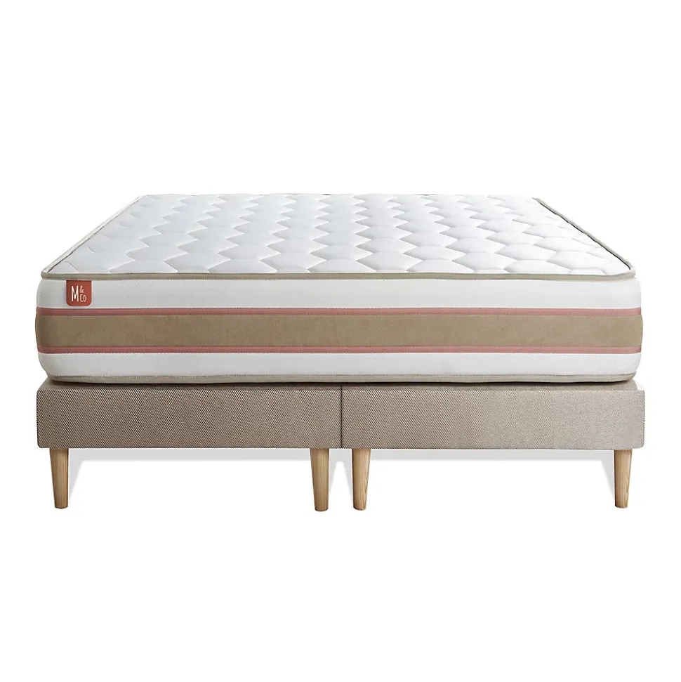 Pack sommier tapissier matelas Ressorts ensachés et mémoire de forme avec couette et oreillers