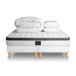 Pack sommier tapissier matelas Mémoire de forme avec couette et oreillers