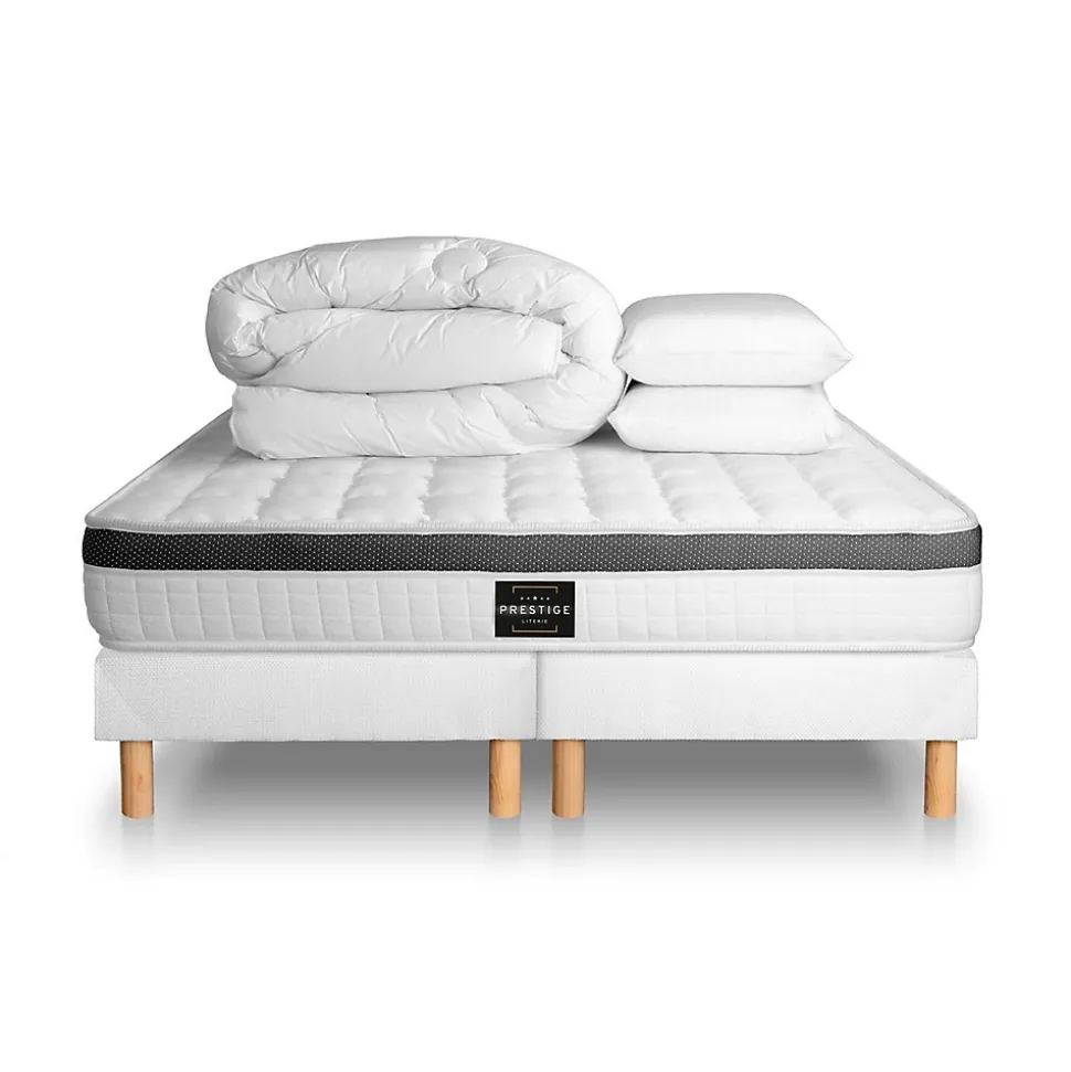 Pack sommier tapissier matelas Mémoire de forme avec couette et oreillers