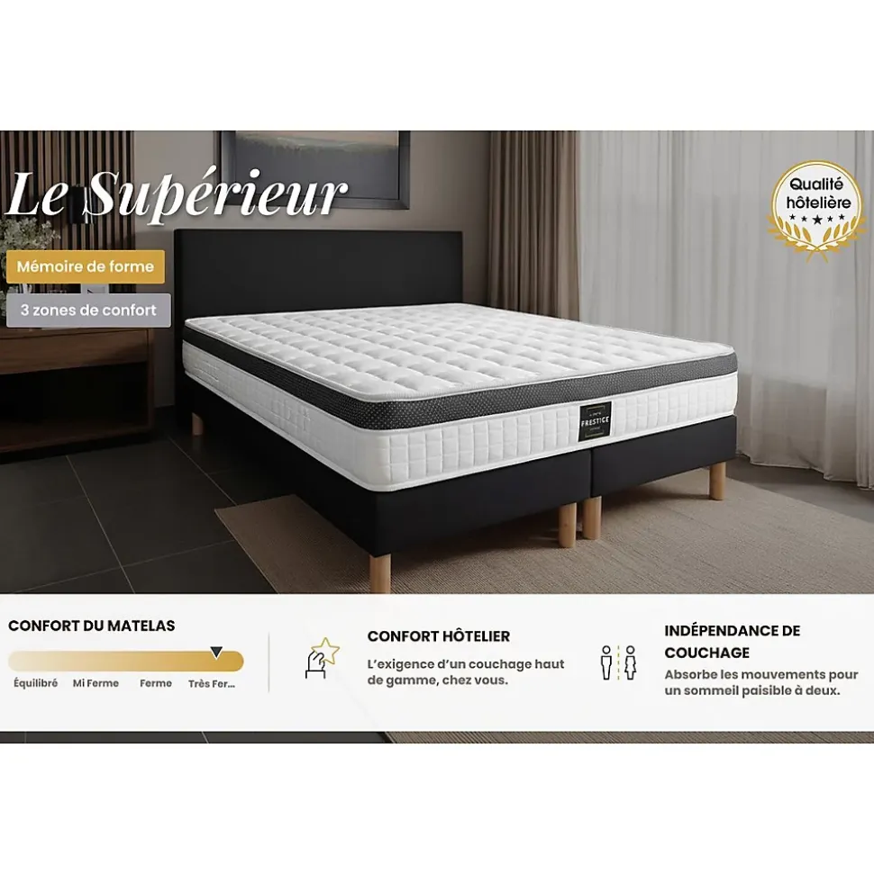 Pack sommier tapissier matelas Mémoire de forme avec couette et oreillers