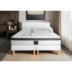 Pack sommier tapissier matelas Mémoire de forme avec couette et oreillers