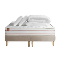 Pack sommier tapissier matelas Mémoire de forme avec couette et oreillers