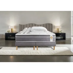 Pack sommier tapissier matelas Ressorts ensachés et mémoire de forme avec couette et oreillers