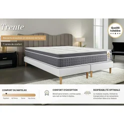 Pack sommier tapissier matelas Ressorts ensachés et mémoire de forme avec couette et oreillers