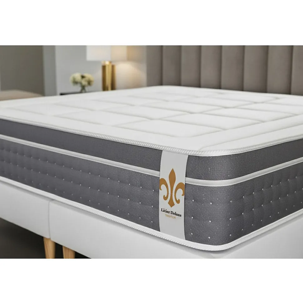 Pack sommier tapissier matelas Ressorts ensachés et mémoire de forme avec couette et oreillers