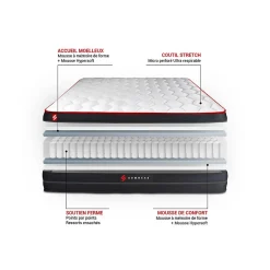 Pack sommier tapissier matelas Ressorts ensachés et mémoire de forme avec couette et oreillers