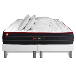 Pack sommier tapissier matelas Ressorts ensachés et mémoire de forme avec couette et oreillers